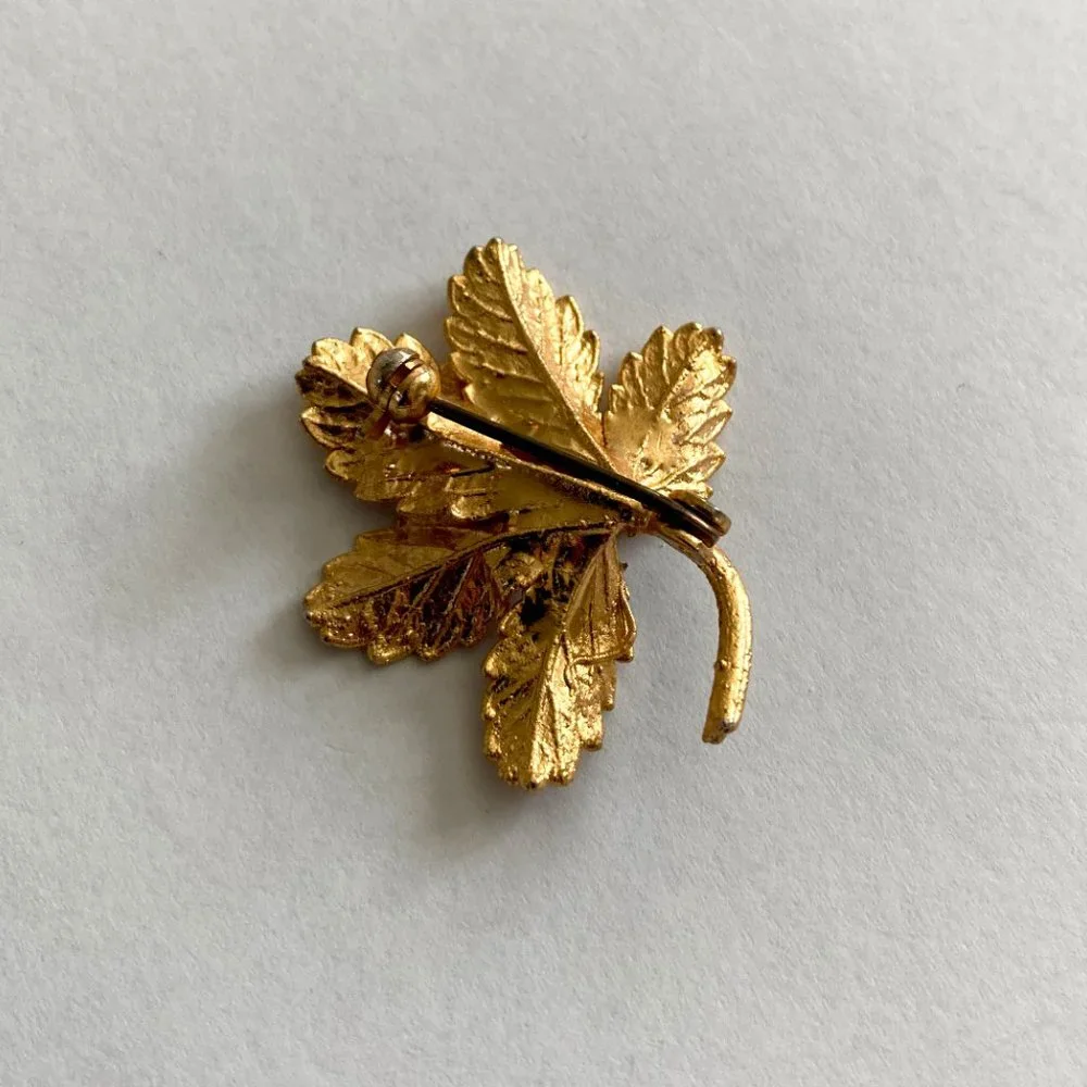 Gold Autumn Leaf Pin Brooch 1.25 Inch